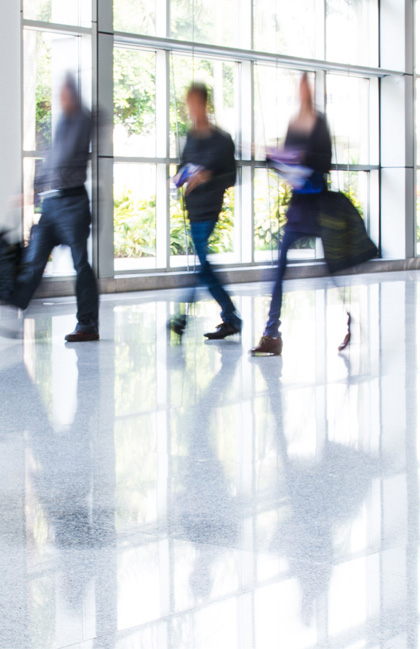 People walking on marble floor